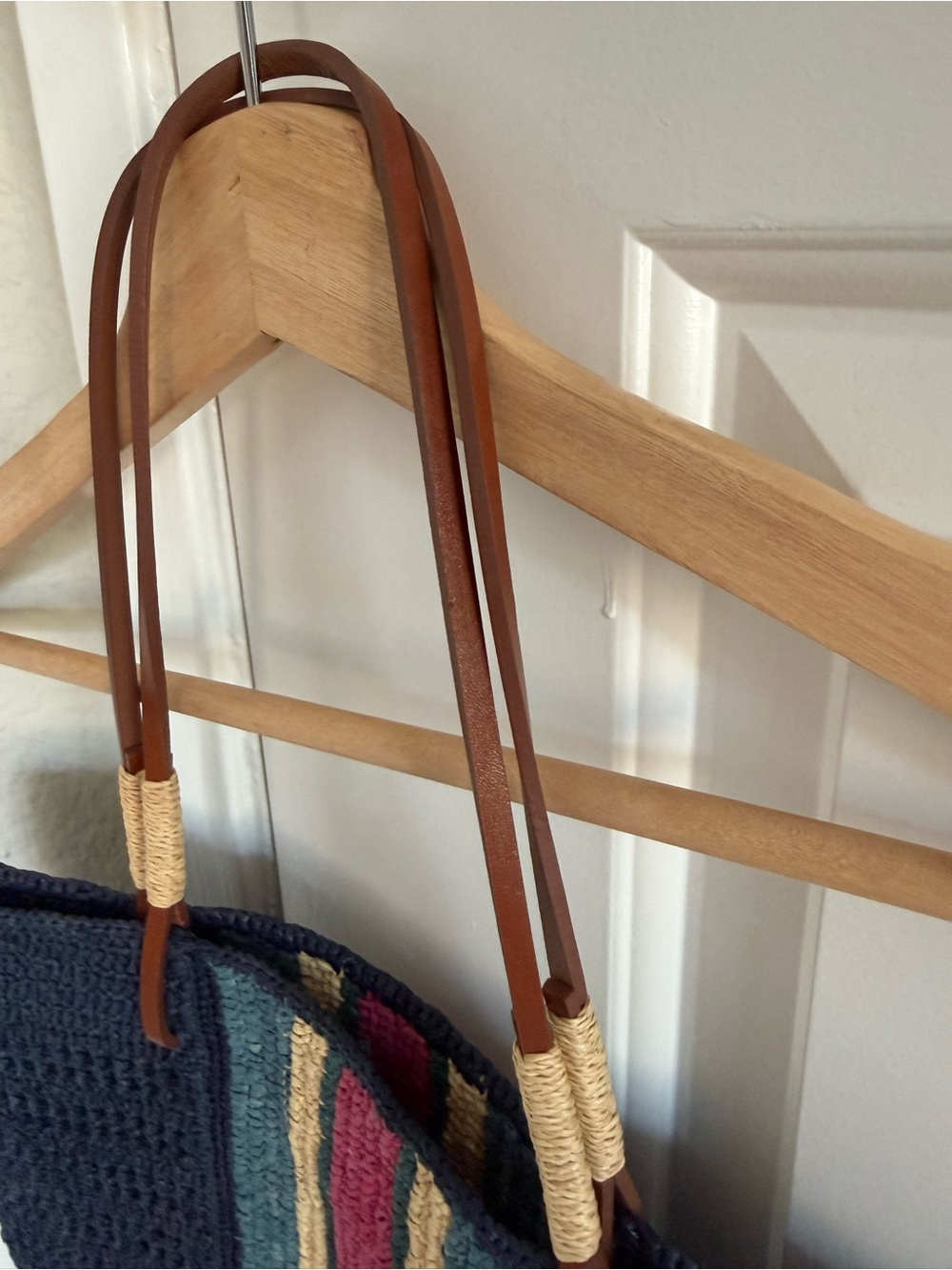 Sezane Francisco Basket Bag - Raffia - Navy with Stripes - Leather Handles - Picture 9 of 9